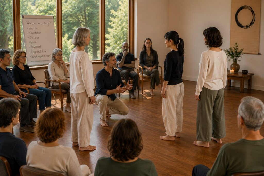 Behind Mindful Representations workshop exploring how participants observe position, orientation, distance and gaze
