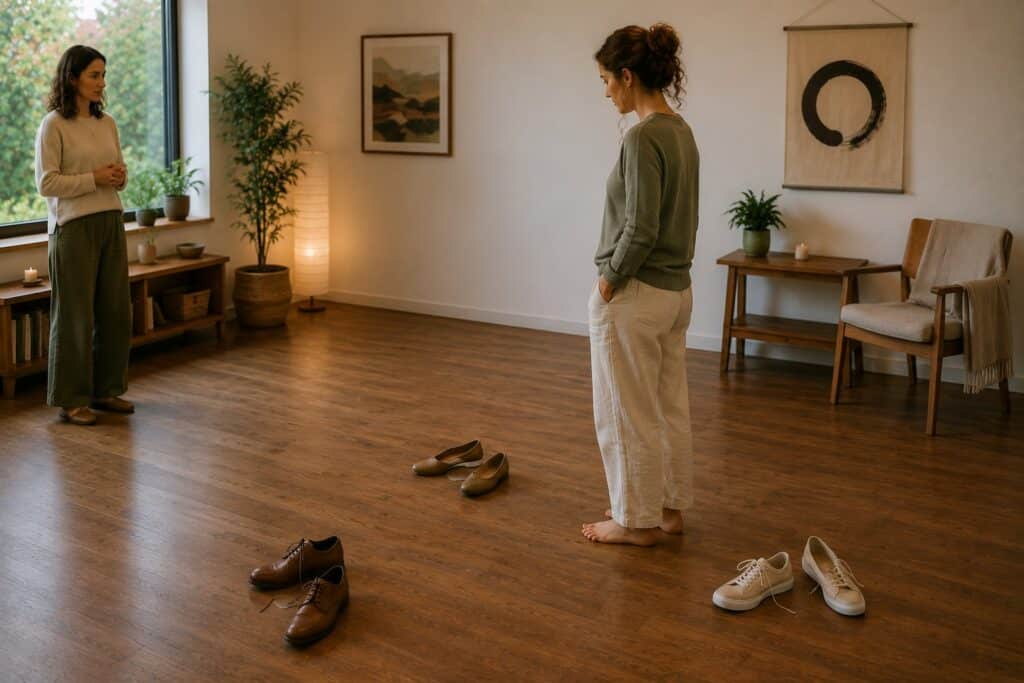 Mindful Representations individual therapy using pairs of shoes as spatial markers to explore relationships and positioning